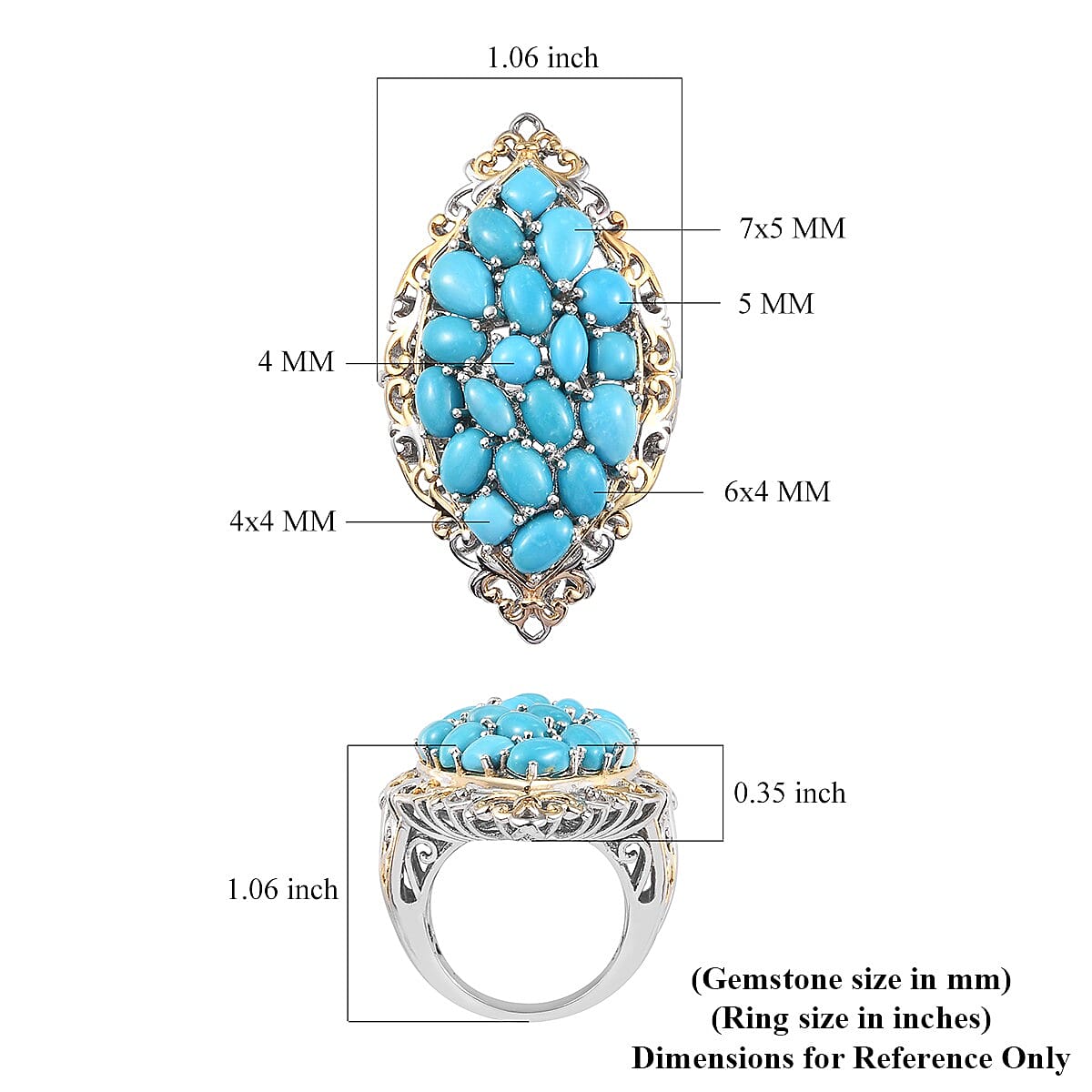 Sleeping Beauty Turquoise Cluster Ring in Vermeil Yellow Gold and Platinum Over Sterling Silver (Size 6.0) (11.70 g) 8.40 ctw image number 5