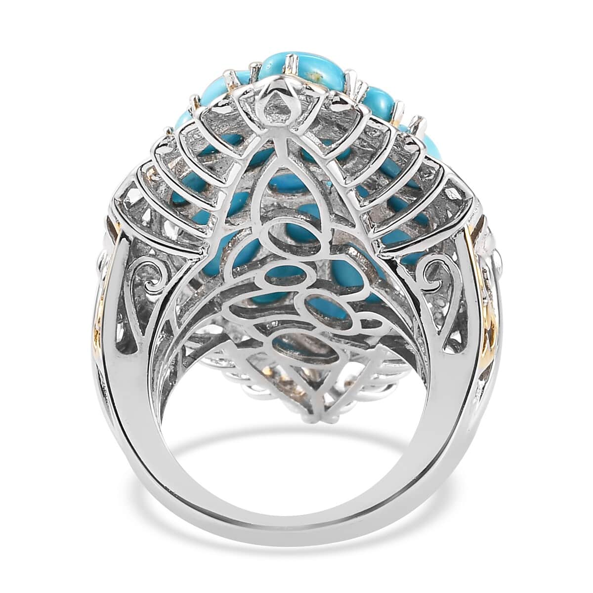 American Natural Sleeping Beauty Turquoise Cluster Ring in Vermeil Yellow Gold and Platinum Over Sterling Silver (Size 7.0) 11.70 Grams 8.40 ctw image number 4