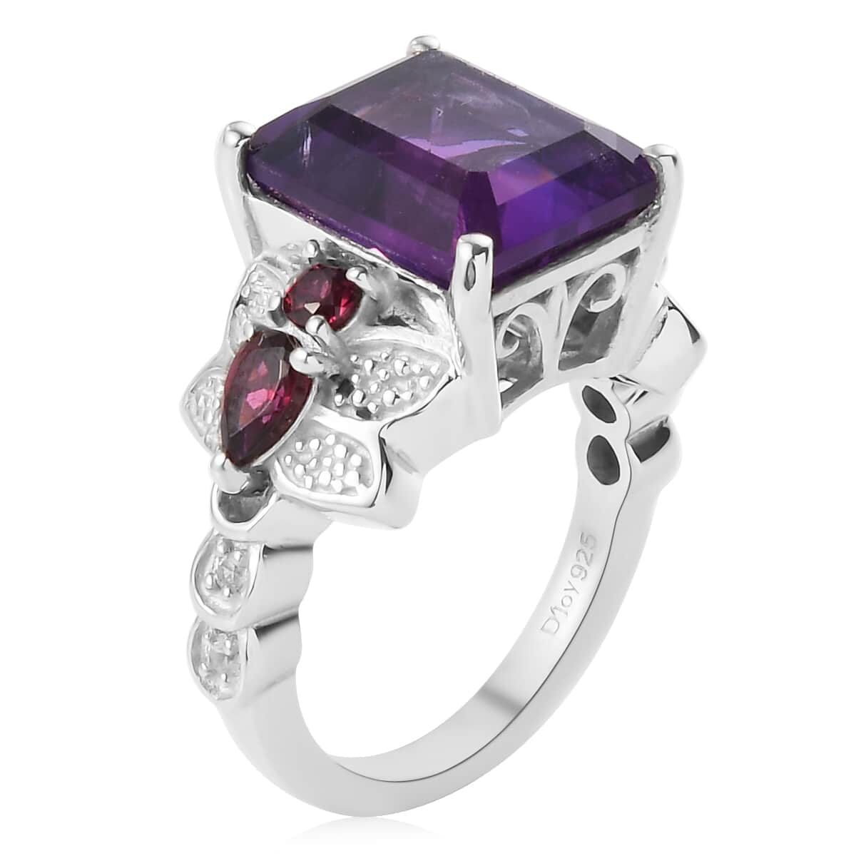 Amethyst and Multi Gemstone Ring in Platinum Over Sterling Silver (Size 7.0) 6.90 ctw image number 3
