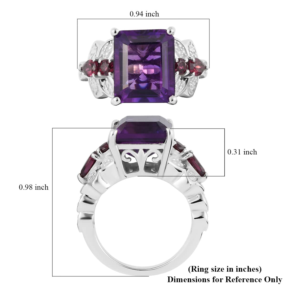 Amethyst and Multi Gemstone Ring in Platinum Over Sterling Silver (Size 7.0) 6.90 ctw image number 5
