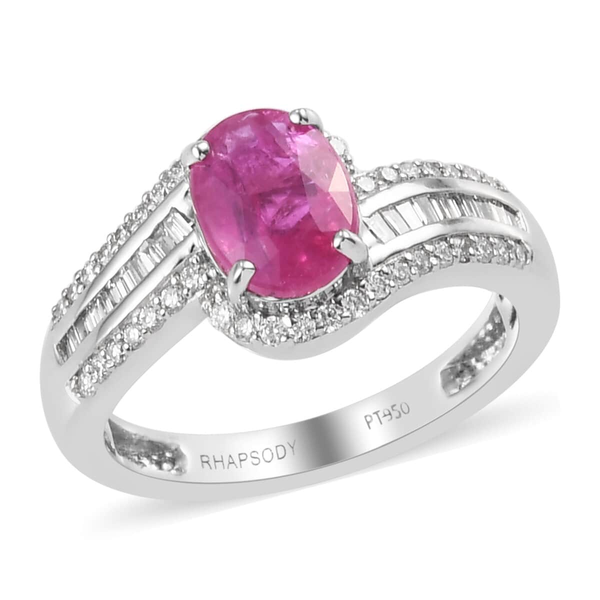 Rhapsody 950 Platinum AAAA Mozambique Ruby and E-F VS2 Diamond Ring (Size 7.0) 5.65 Grams 2.00 ctw image number 0