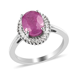Ilakaka Hot Pink Sapphire (FF) and Diamond Halo Ring in Platinum Over Sterling Silver (Size 11.0) 3.00 ctw