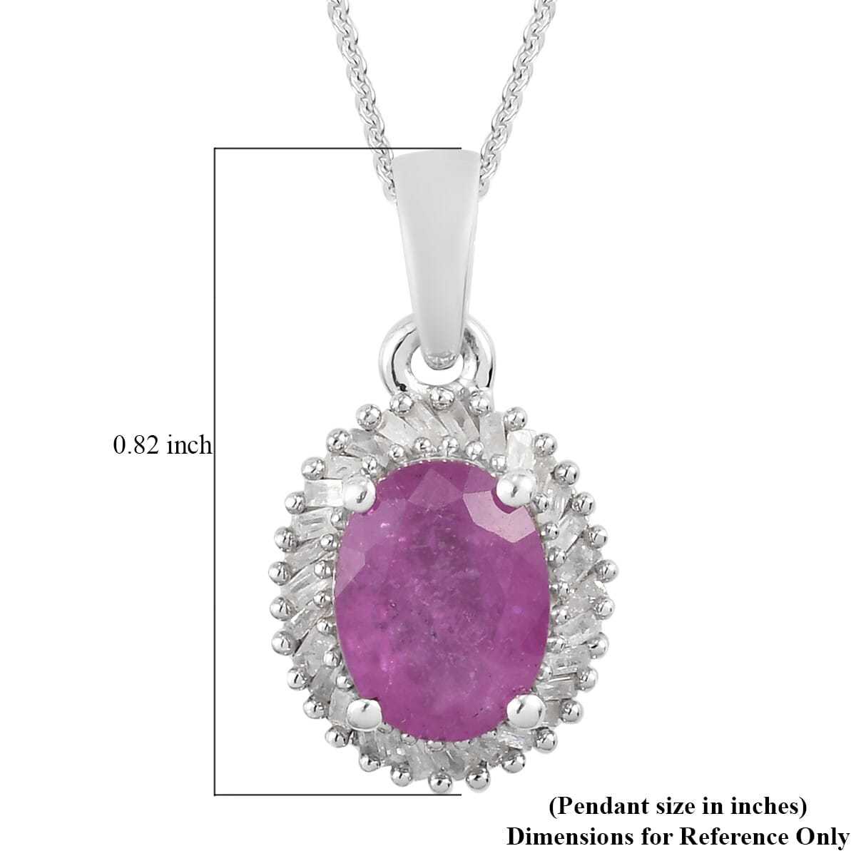 Ilakaka Hot Pink Sapphire (FF) and Diamond Halo Pendant Necklace 20 Inches in Platinum Over Sterling Silver 3.20 ctw image number 5