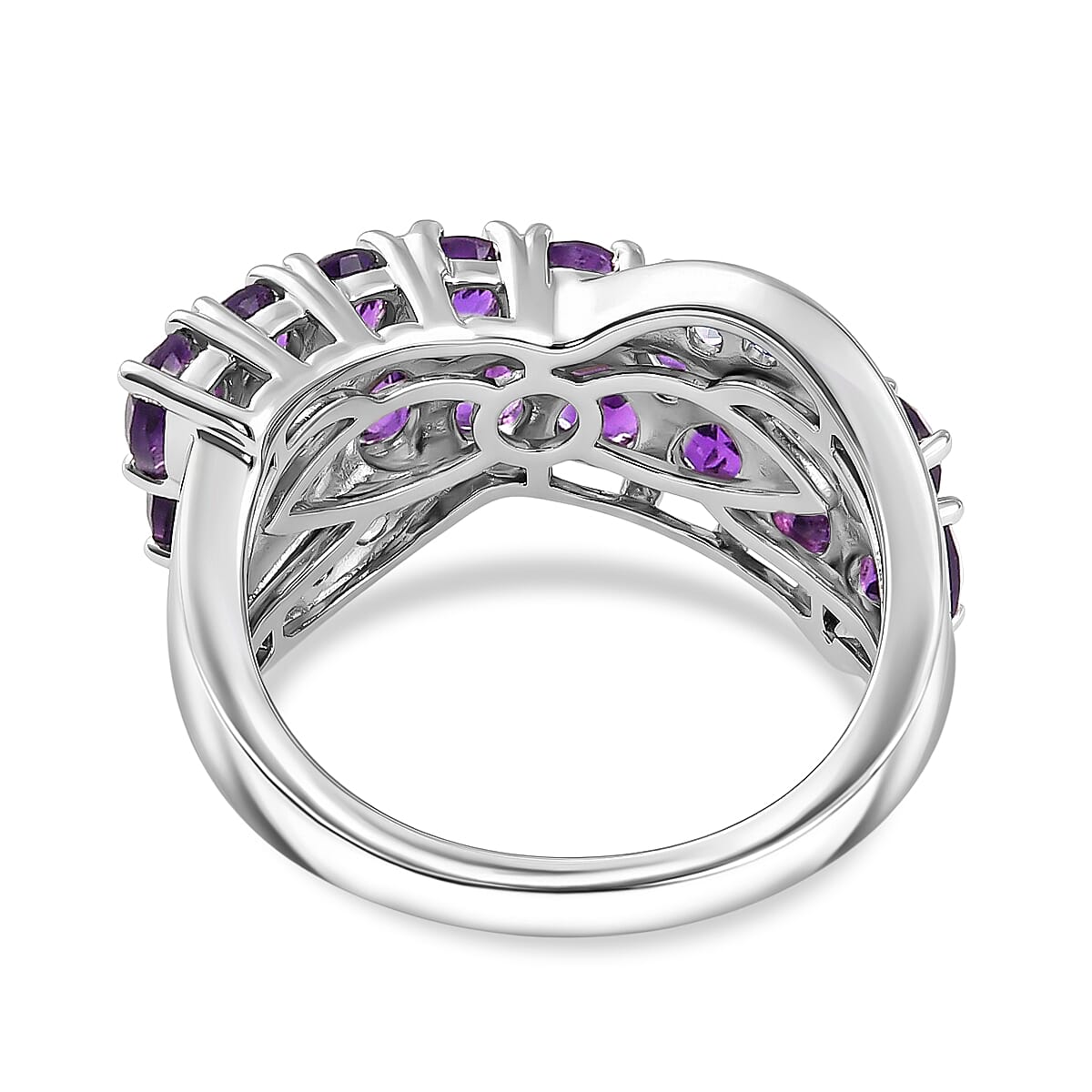 Lusaka Amethyst and Zircon 17.50 ctw Ring in Platinum Over Sterling Silver (Size 6.5)