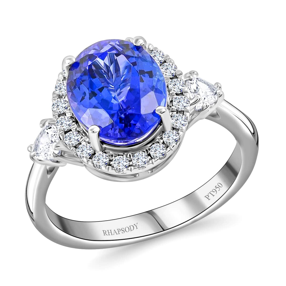 RHAPSODY AAAA Tanzanite and Diamond E-F VS Halo Ring in 950 Platinum 5.80 Grams 3.50 ctw image number 0