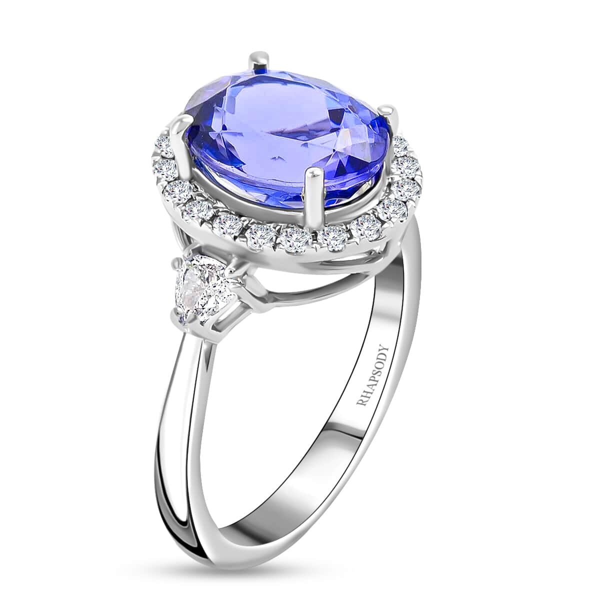 RHAPSODY AAAA Tanzanite and Diamond E-F VS Halo Ring in 950 Platinum 5.80 Grams 3.50 ctw image number 2