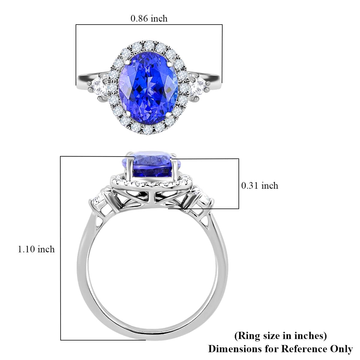 Rhapsody 950 Platinum AAAA Tanzanite and E-F VS Diamond Halo Ring (Size 9.0) 5.80 Grams 3.50 ctw image number 4