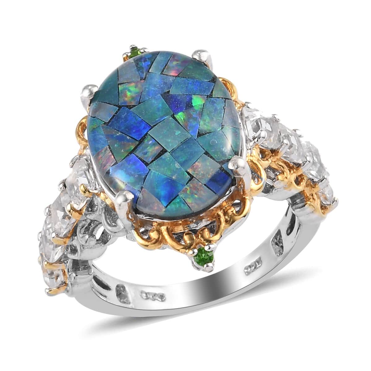 Mosaic Opal and Multi Gemstone Ring in 14K Yellow Gold and Platinum Over Sterling Silver (Size 7.0) 6.75 ctw image number 0