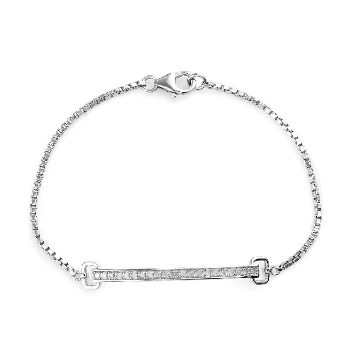 Diamond Bar Bracelet in Platinum Over Sterling Silver (7.25 In) 0.25 ctw image number 0