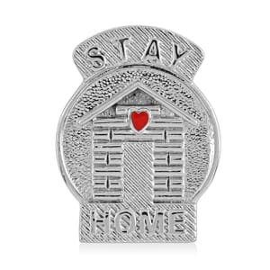 Enameled Stay Home Brooch in Platinum Bond