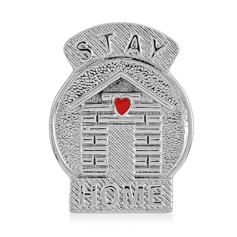 Enameled Stay Home Brooch in Platinum Bond