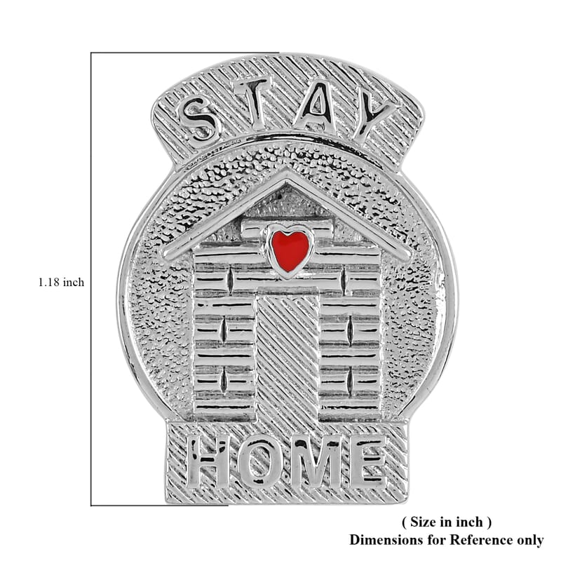 Enameled Stay Home Brooch in Platinum Bond