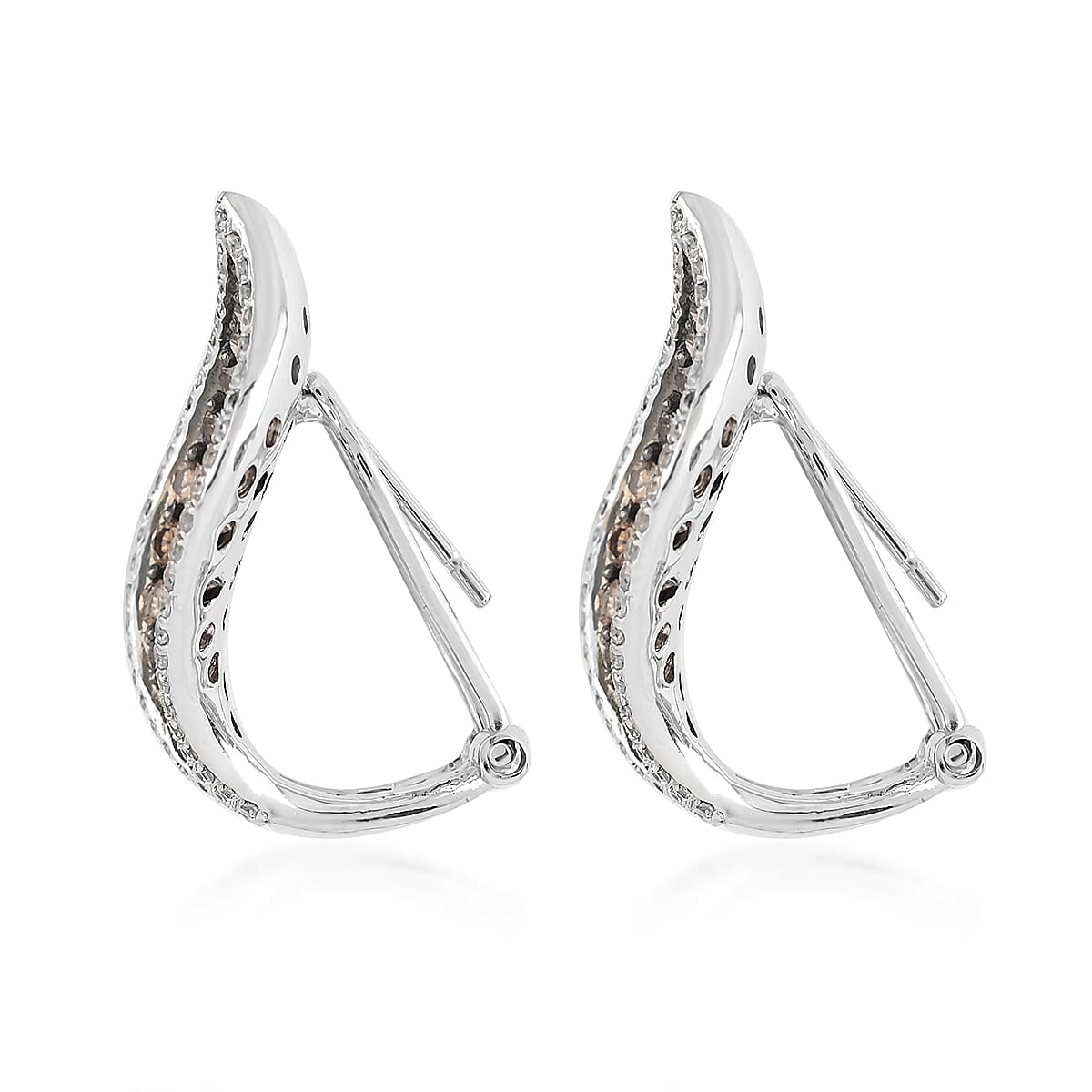 Simulated Champagne Diamond and Simulated White Diamond Earrings in Platinum Over Sterling Silver image number 3