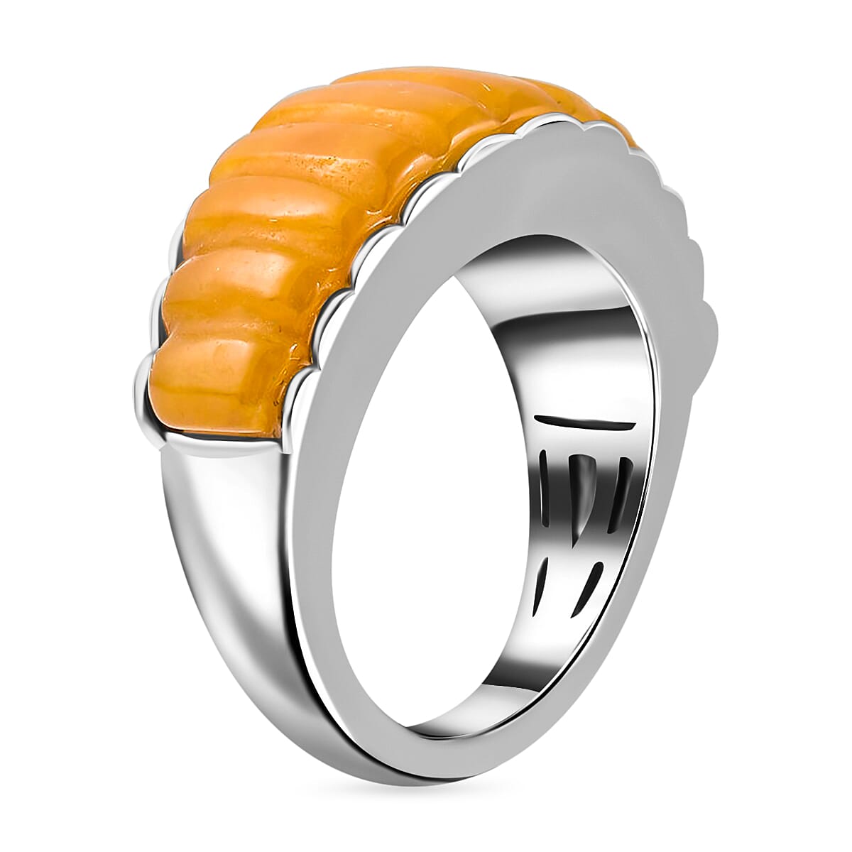Yellow Jade 14.00 ctw Ring in Rhodium Over Sterling Silver (Size 5.5)