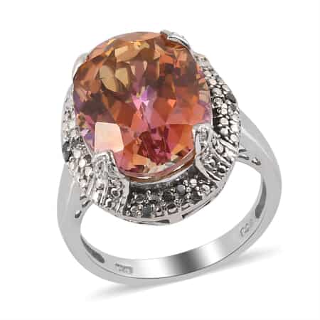 Orange Mystic Topaz and Black Diamond Ring in Platinum Over Sterling Silver (Size 7.0) 8.85 ctw image number 0