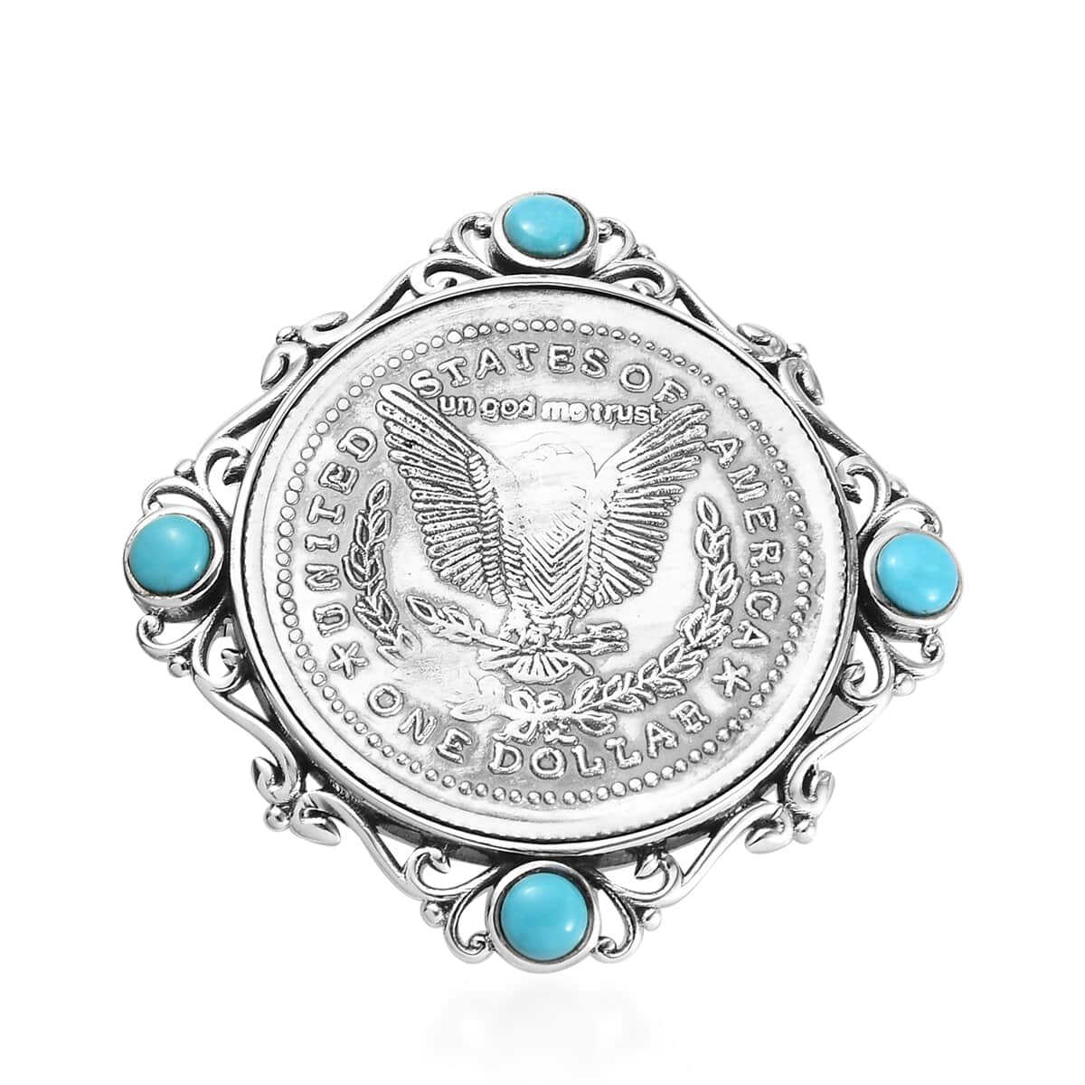 Sleeping Beauty Turquoise Brooch or Pendant in Sterling Silver 1.10 ctw image number 0