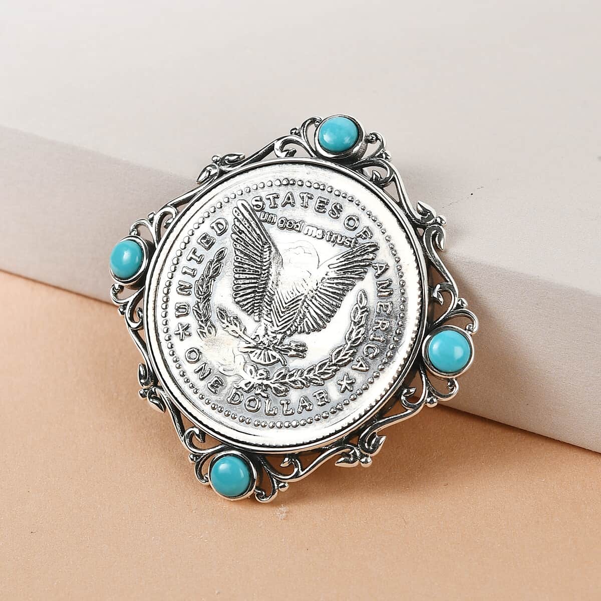 Sleeping Beauty Turquoise Brooch or Pendant in Sterling Silver 1.10 ctw image number 1