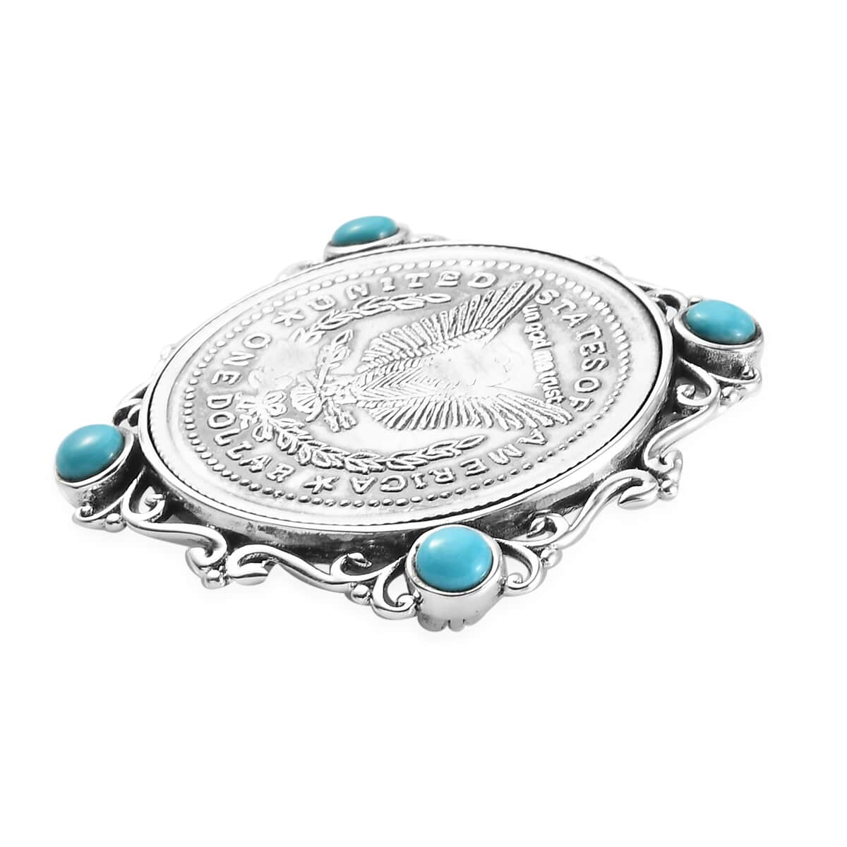 Sleeping Beauty Turquoise Brooch or Pendant in Sterling Silver 1.10 ctw image number 3