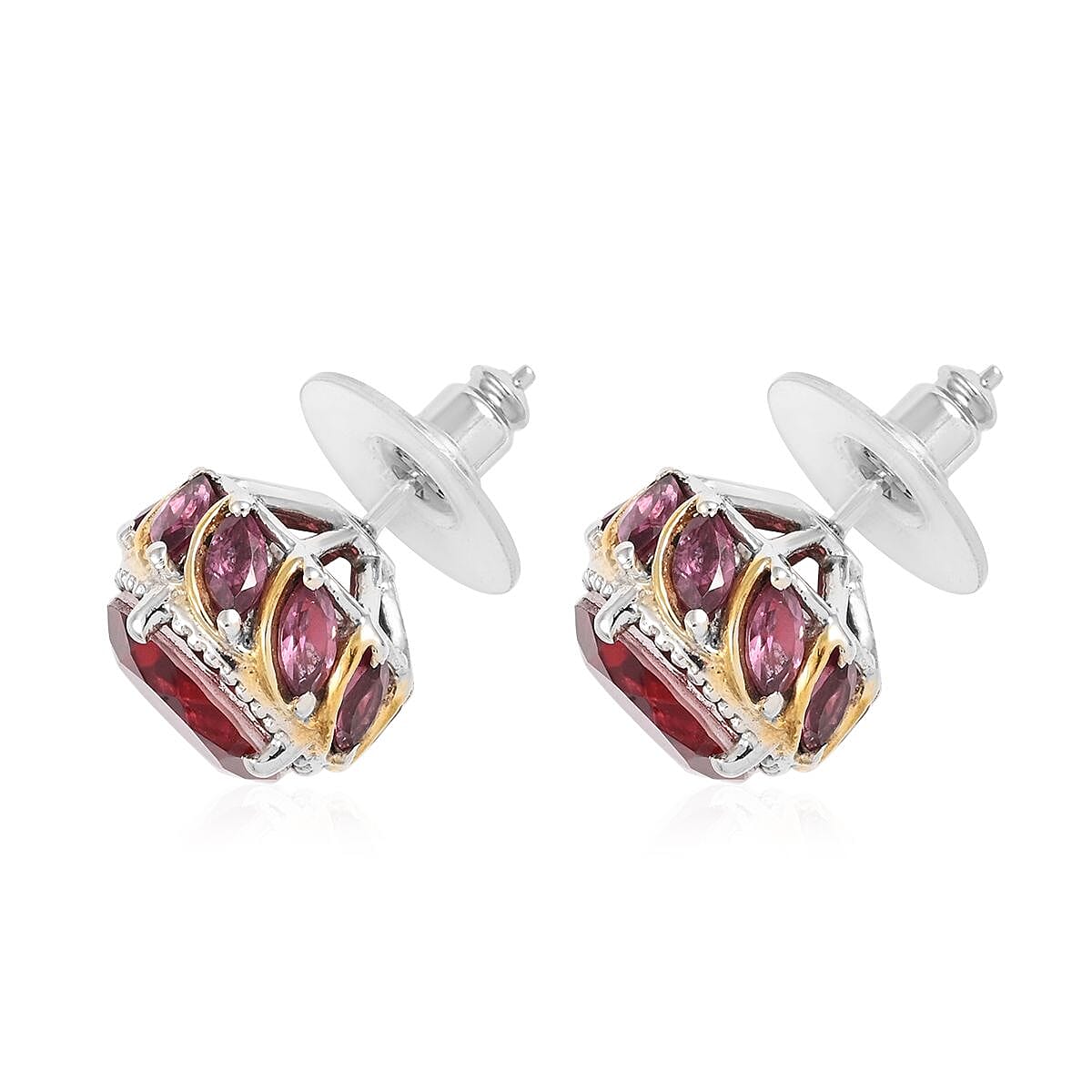 Papaya Quartz (Triplet) and Orissa Rhodolite Garnet Earrings in 14K Yellow Gold and Platinum Over Sterling Silver 7.70 ctw image number 3