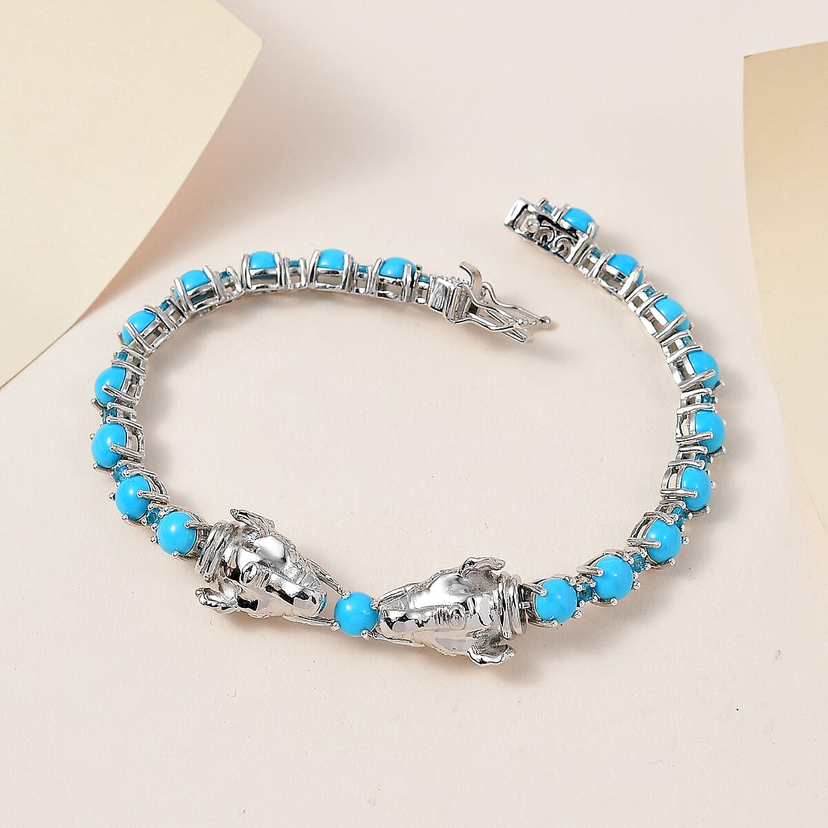 Sleeping Beauty Turquoise and Malgache Neon Apatite Bracelet in Platinum Over Sterling Silver (7.25 In) 10.50 ctw image number 1
