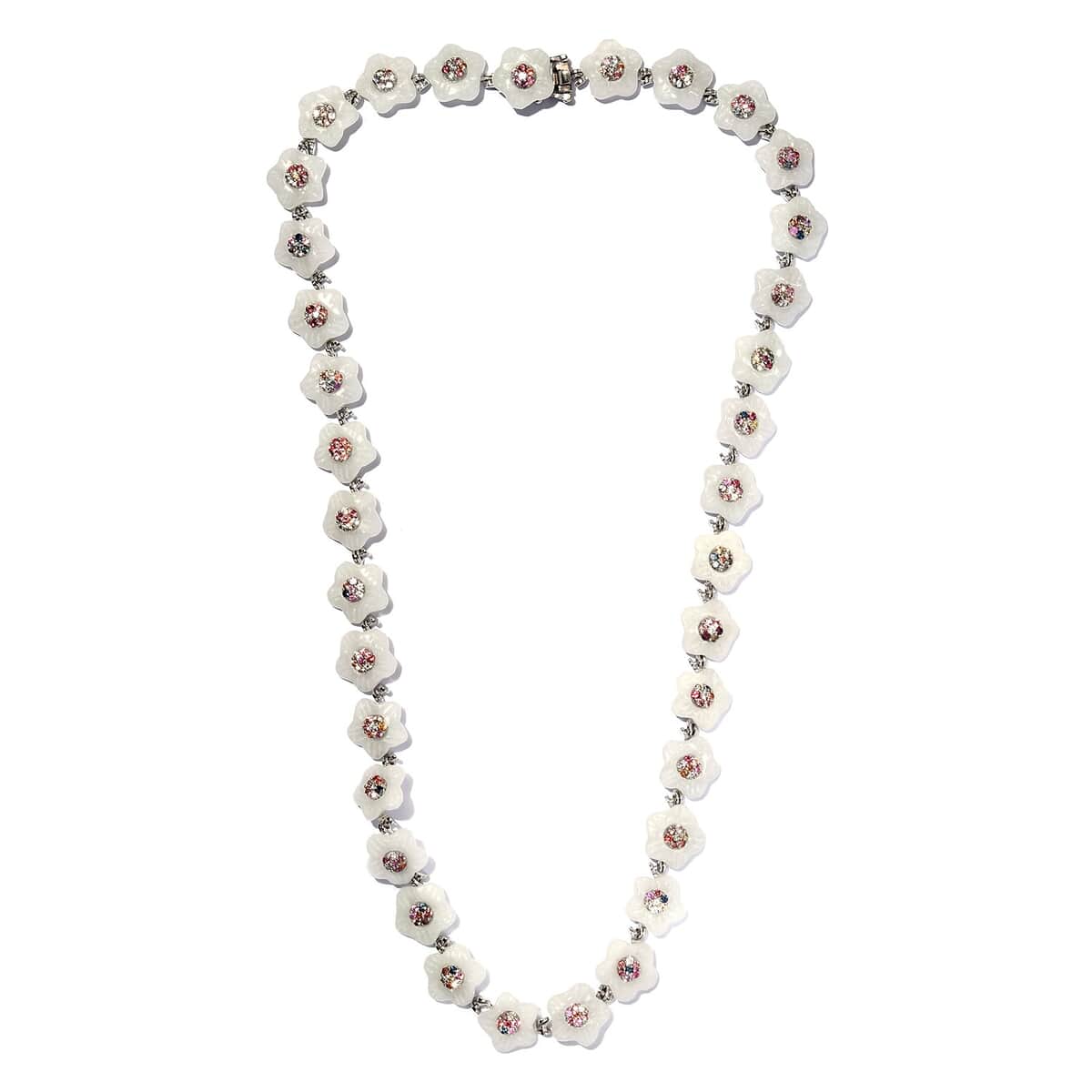 White Jade and Multi Gemstone Necklace 18 Inches in Platinum Over Sterling Silver 59.15 ctw image number 0