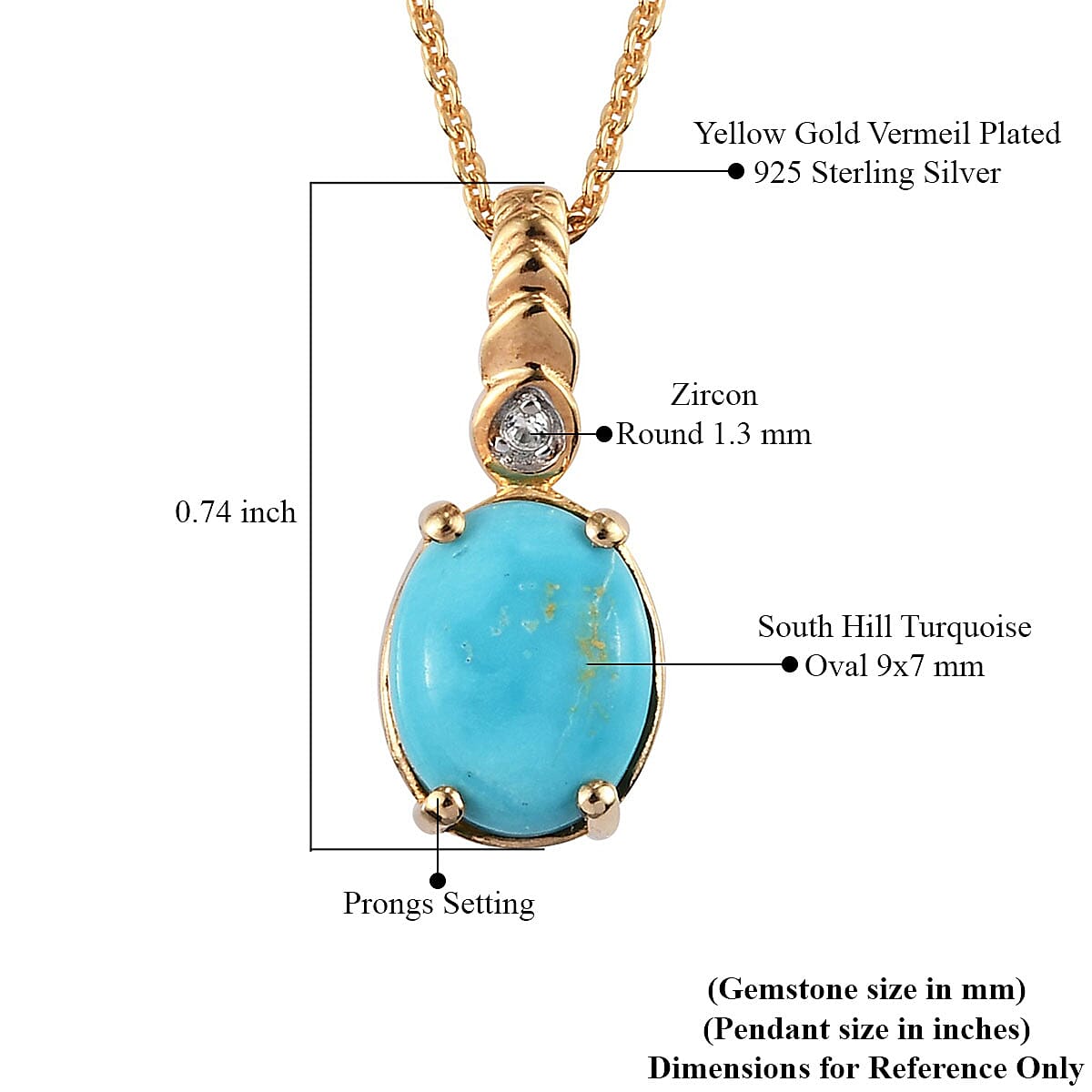 South Hill Turquoise and Zircon Pendant Necklace 20 Inches in Vermeil Yellow Gold Over Sterling Silver 1.80 ctw image number 5