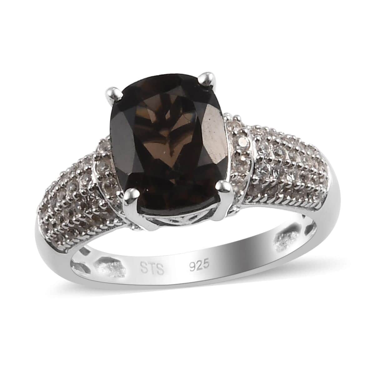 Brazilian Smoky Quartz and Zircon Ring in Platinum Over Sterling Silver (Size 7.0) 3.65 ctw image number 0