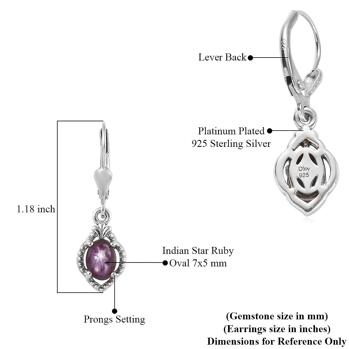 Indian Star Ruby Dangling Earrings in Platinum Over Sterling Silver 3.00 ctw