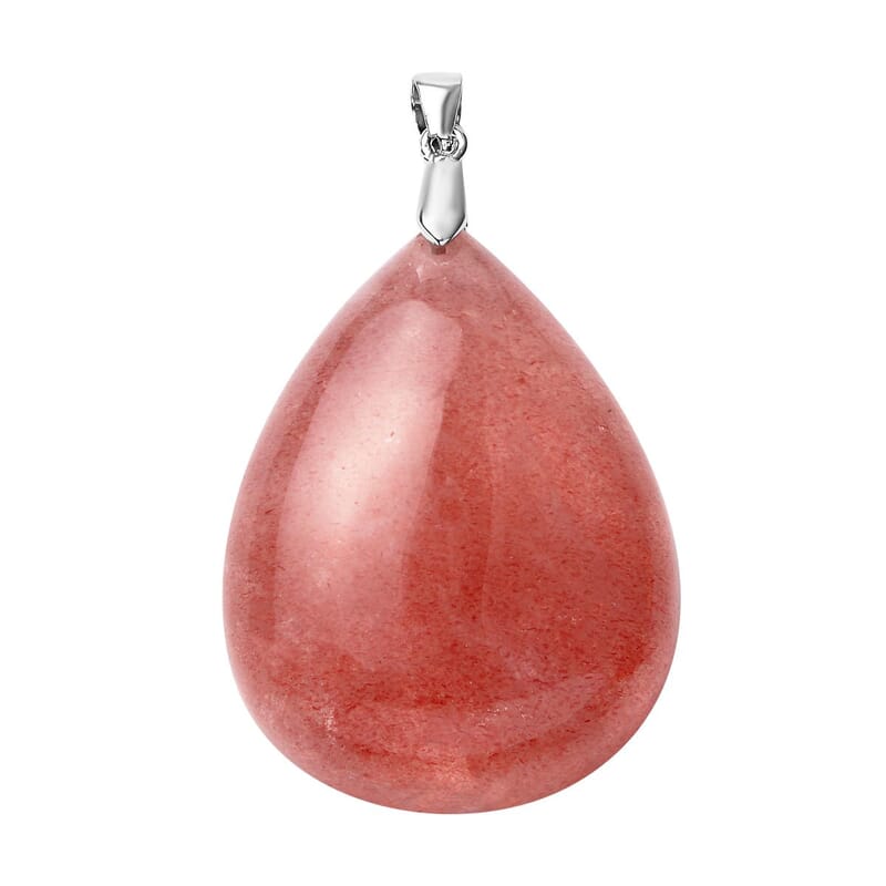 Strawberry Quartz Pear Shape Pendant in Rhodium Over Sterling Silver 103.15 ctw