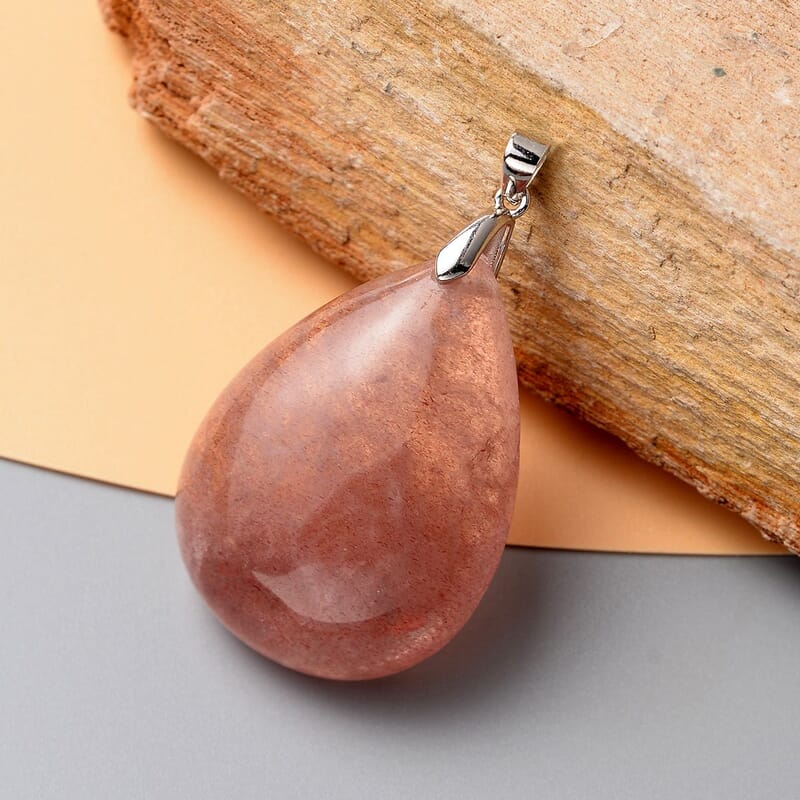 Strawberry Quartz Pear Shape Pendant in Rhodium Over Sterling Silver 103.15 ctw