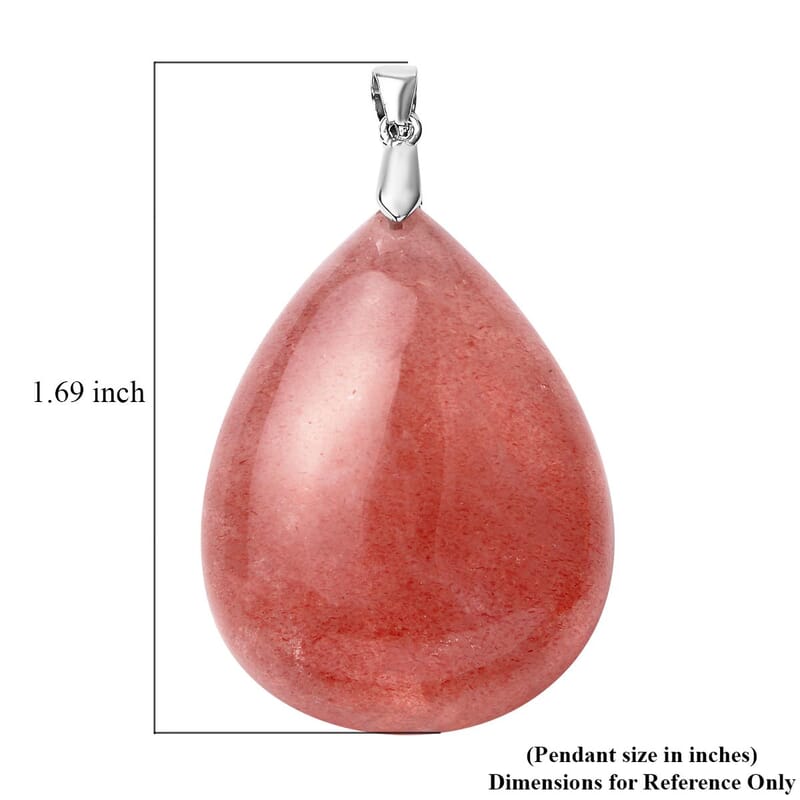 Strawberry Quartz Pear Shape Pendant in Rhodium Over Sterling Silver 103.15 ctw
