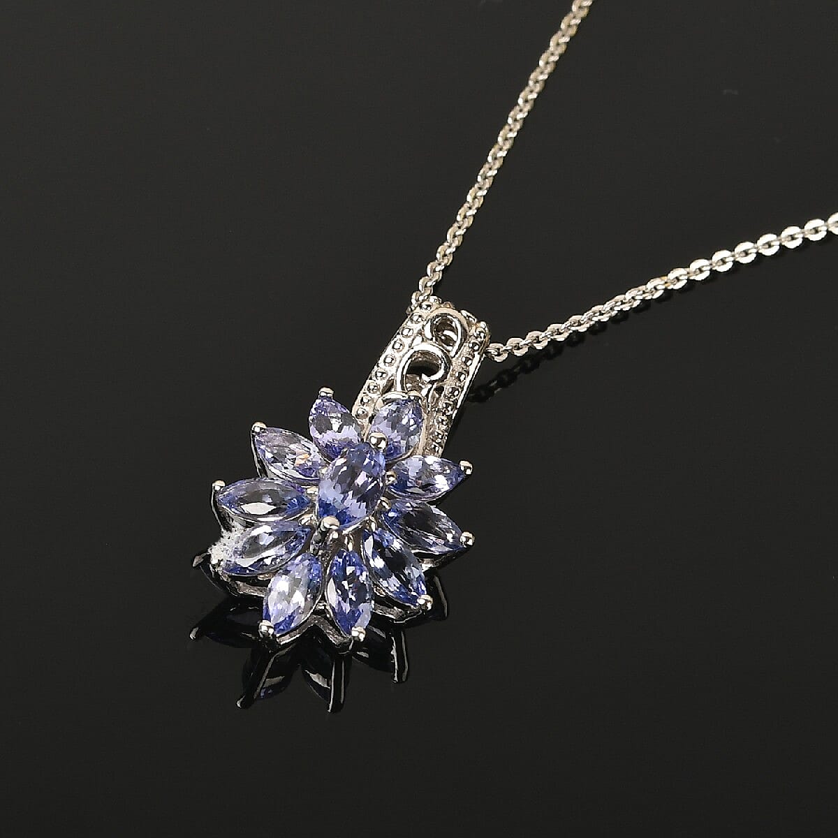 1.75 ctw Natural Russian Diopside Floral Pendant Necklace 20 Inches in Platinum Over Sterling Silver image number 1