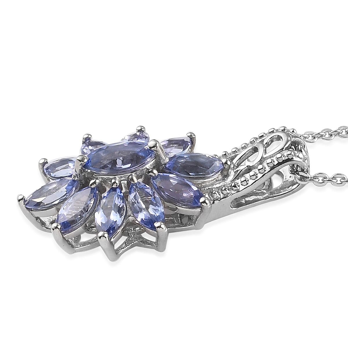 1.75 ctw Natural Russian Diopside Floral Pendant Necklace 20 Inches in Platinum Over Sterling Silver image number 3