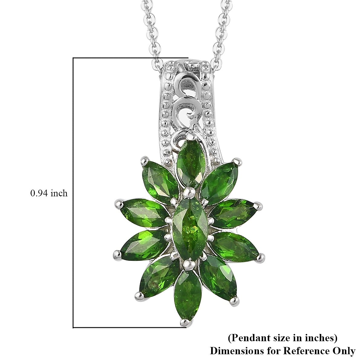 Natural Chrome Diopside Floral Pendant Necklace 20 Inches in Platinum Over Sterling Silver 1.75 ctw image number 5