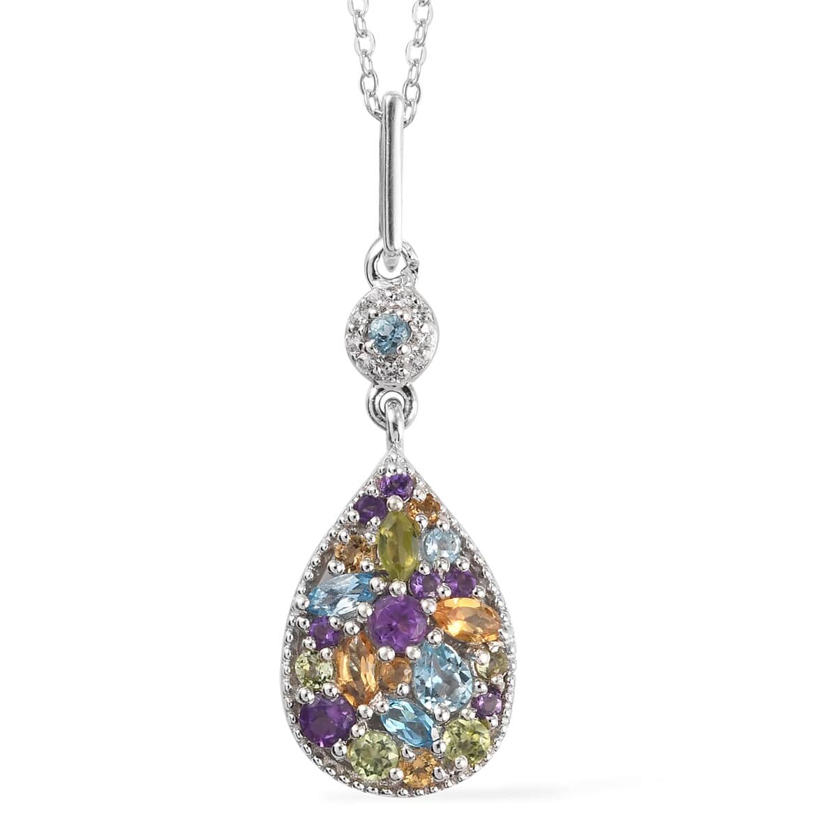 Multi Gemstone Pendant Necklace 20 Inches in Platinum Over Sterling Silver 2.10 ctw image number 0