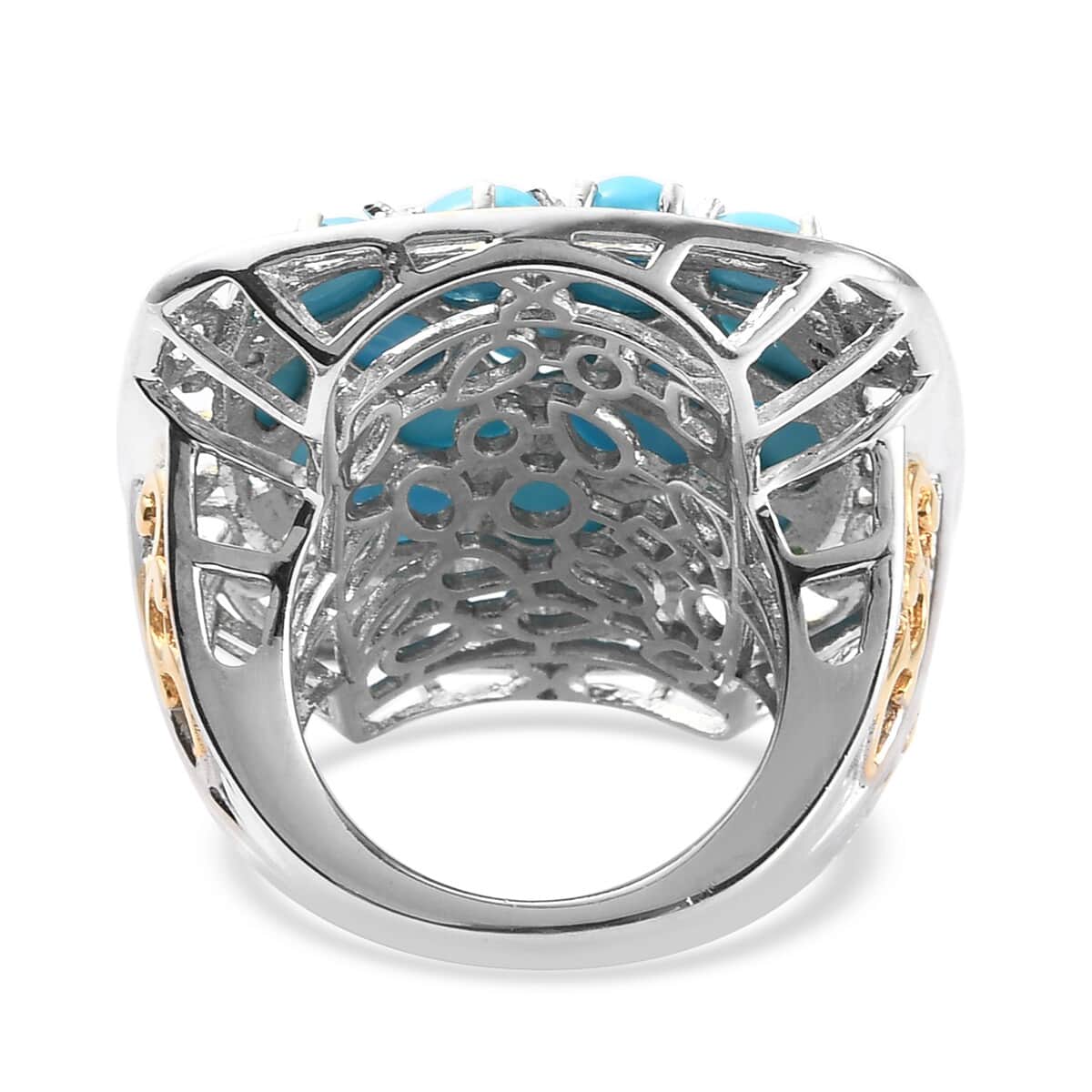 American Natural Sleeping Beauty Turquoise and Zircon Cluster Ring in Vermeil YG & Platinum Over Sterling Silver (Size 6.0) 6.85 ctw image number 4