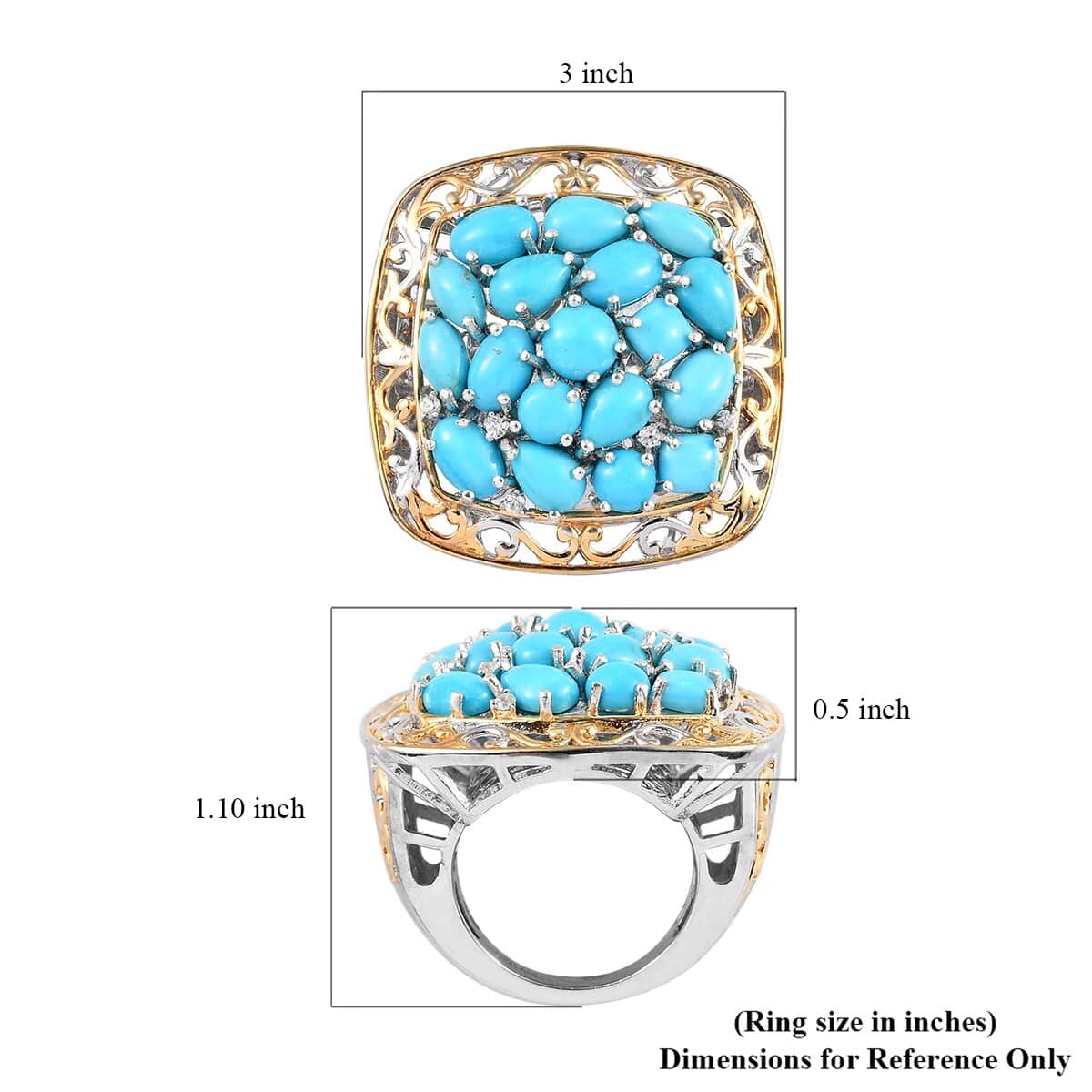 American Natural Sleeping Beauty Turquoise and Zircon Cluster Ring in Vermeil YG & Platinum Over Sterling Silver (Size 6.0) 6.85 ctw image number 5