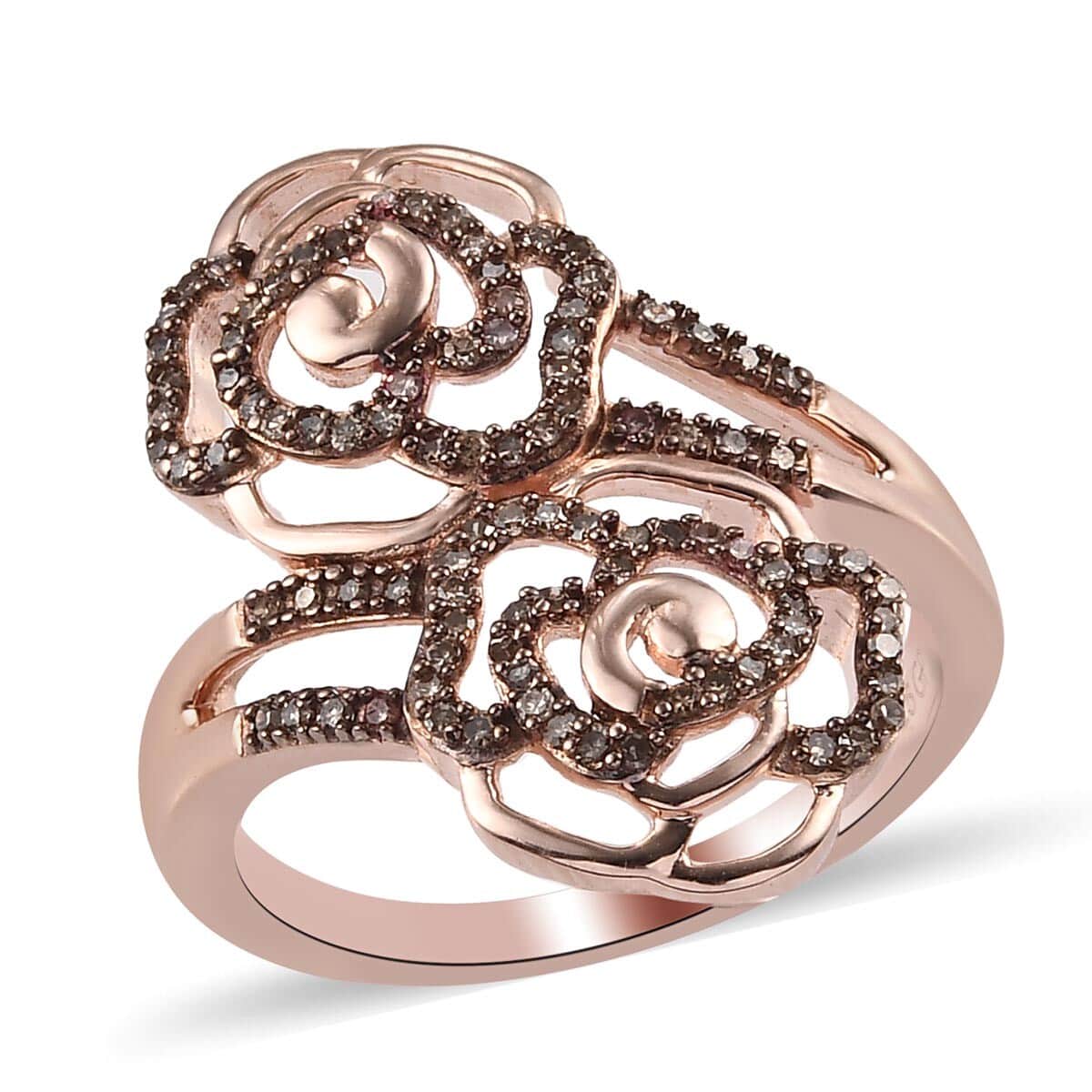 GP Italian Garden Collection Natural Champagne Diamond Bypass Ring in Rhodium & Vermeil Rose Gold Over  Sterling Silver (Size 7.0) 0.30 ctw image number 0