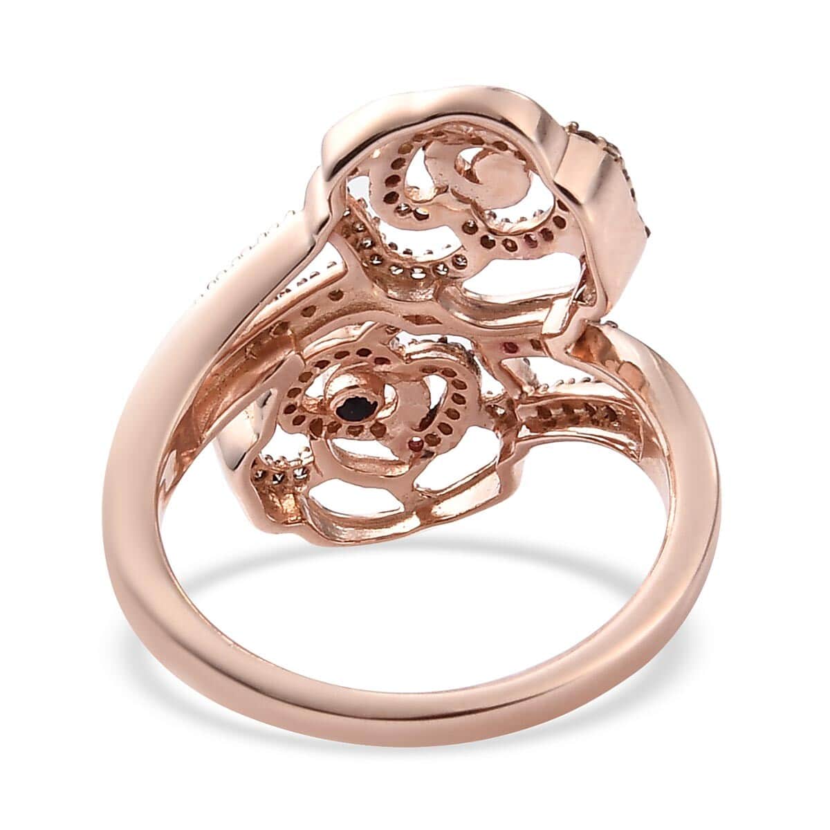 GP Italian Garden Collection Natural Champagne Diamond Bypass Ring in Rhodium & Vermeil Rose Gold Over  Sterling Silver (Size 7.0) 0.30 ctw image number 4