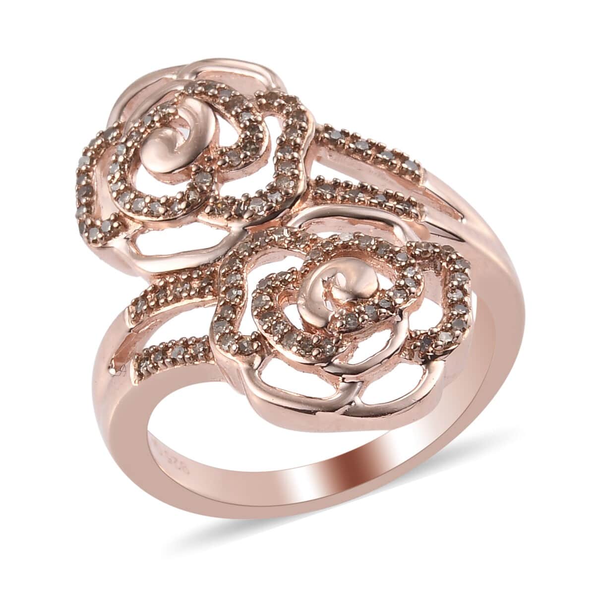 GP Italian Garden Collection Natural Champagne Diamond Bypass Ring in Rhodium & Vermeil Rose Gold Over  Sterling Silver (Size 8.0) 0.30 ctw image number 0