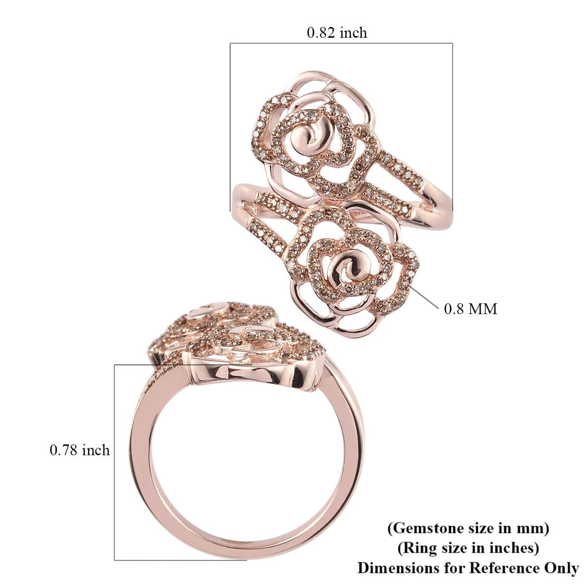 GP Italian Garden Collection Natural Champagne Diamond Bypass Ring in Rhodium & Vermeil Rose Gold Over  Sterling Silver (Size 8.0) 0.30 ctw image number 5
