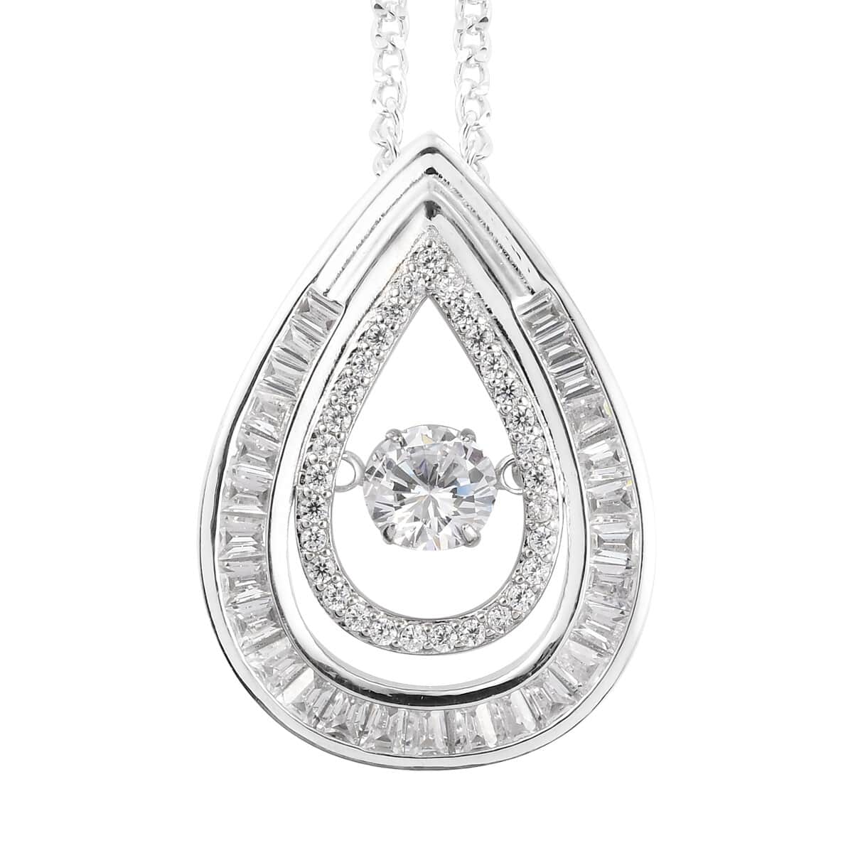 Simulated Diamond Pendant Necklace 20 Inches in Platinum Over Sterling Silver image number 0