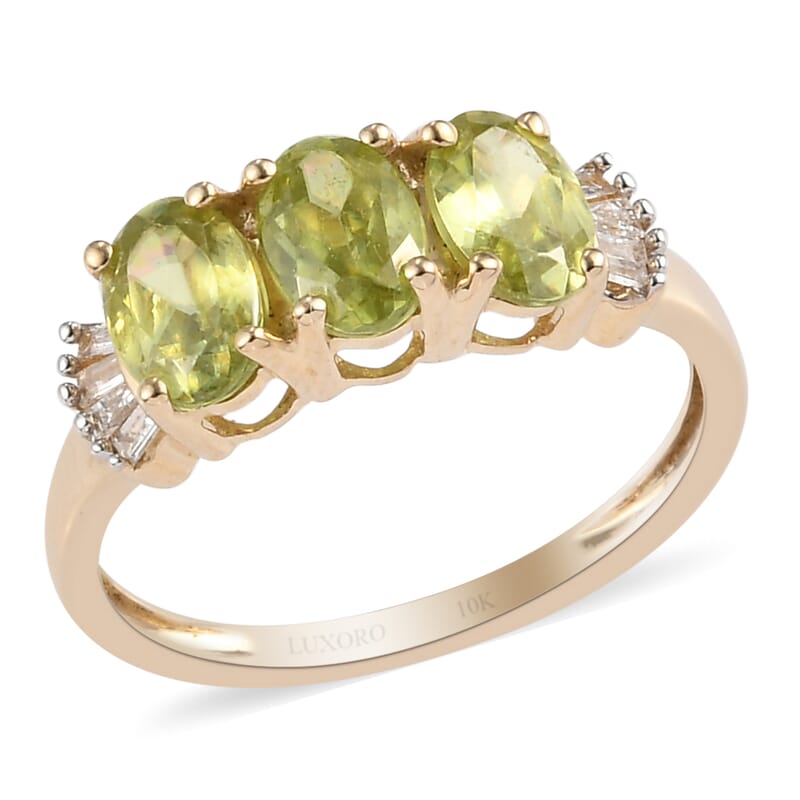Luxoro 10K Yellow Gold Premium Sava Sphene and Diamond Trilogy Ring (Size 10.0) 1.60 ctw