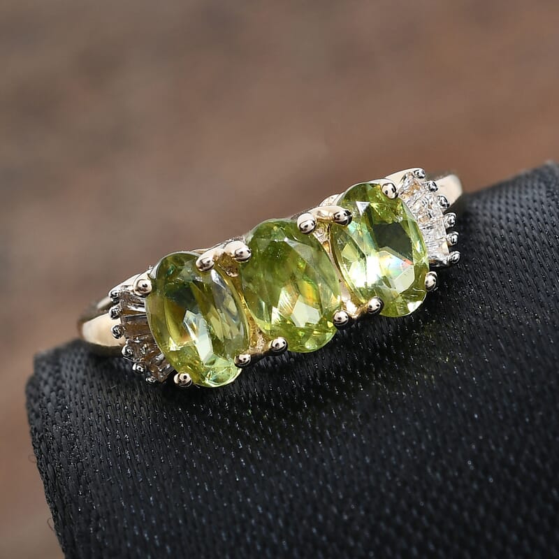 Luxoro 10K Yellow Gold Premium Sava Sphene and Diamond Trilogy Ring (Size 10.0) 1.60 ctw