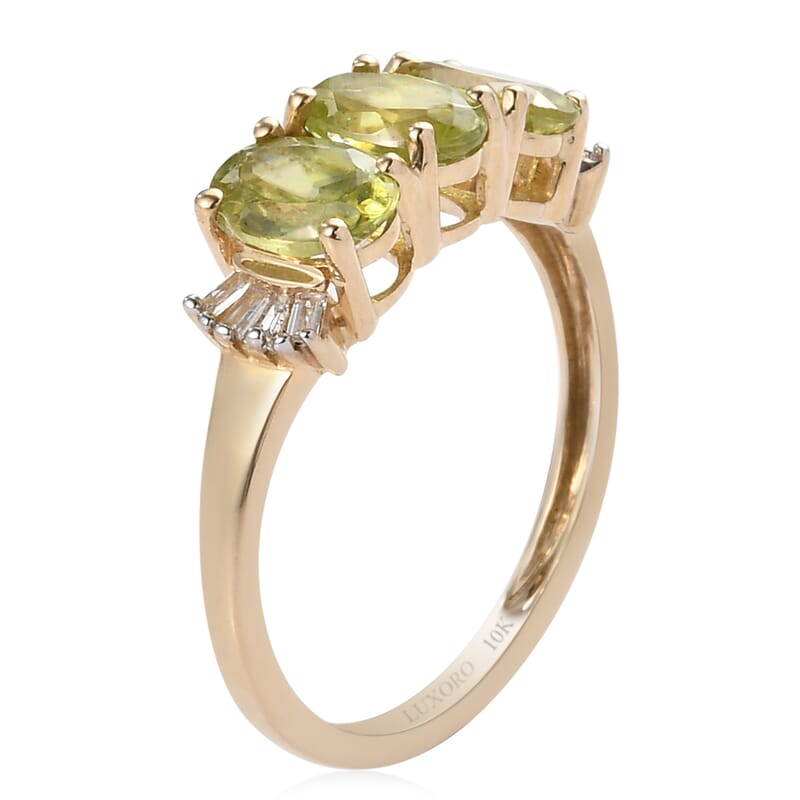 Luxoro 10K Yellow Gold Premium Sava Sphene and Diamond Trilogy Ring (Size 10.0) 1.60 ctw