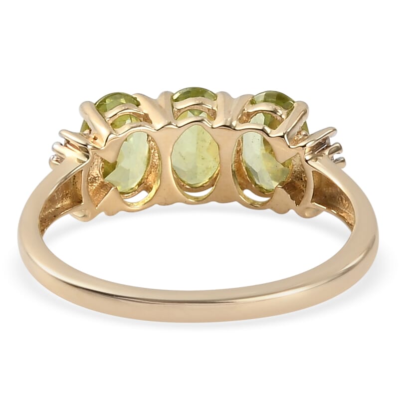 Luxoro 10K Yellow Gold Premium Sava Sphene and Diamond Trilogy Ring (Size 10.0) 1.60 ctw
