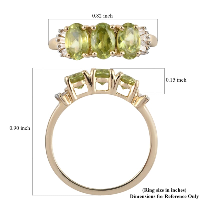 Luxoro 10K Yellow Gold Premium Sava Sphene and Diamond Trilogy Ring (Size 10.0) 1.60 ctw