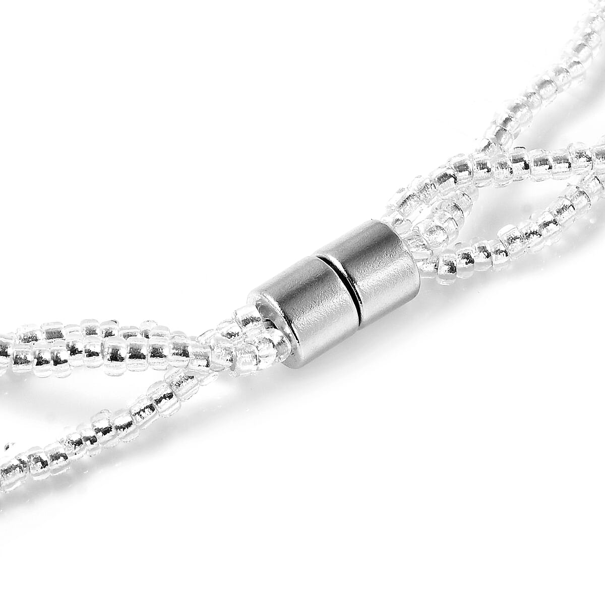 5-7mm White Freshwater Cultured Pearl and Glass Necklace 18 Inches in Silvertone image number 4