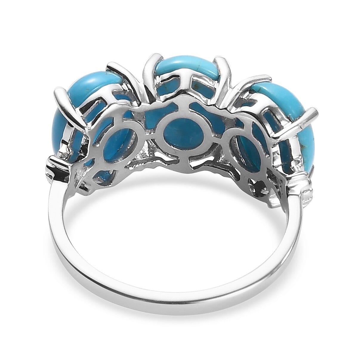 Luxoro 10K White Gold Premium Sleeping Beauty Turquoise, Diamond (G-H, I3) 3 Stone Ring (Size 10.0) 4.25 ctw image number 4