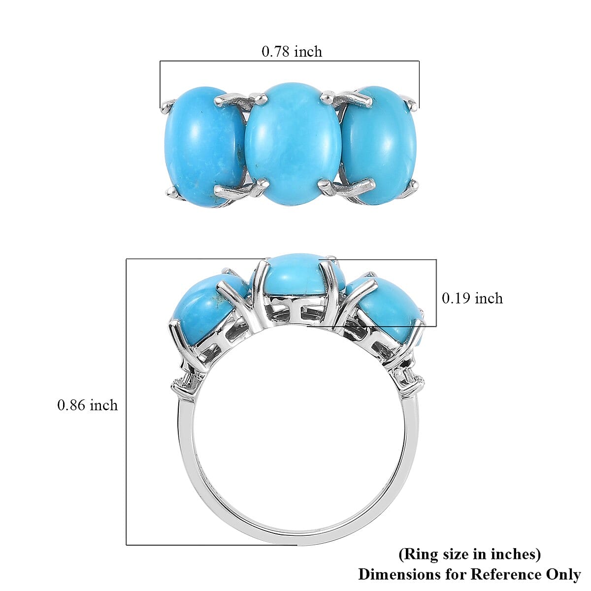 Luxoro 10K White Gold Premium Sleeping Beauty Turquoise, Diamond (G-H, I3) 3 Stone Ring (Size 10.0) 4.25 ctw